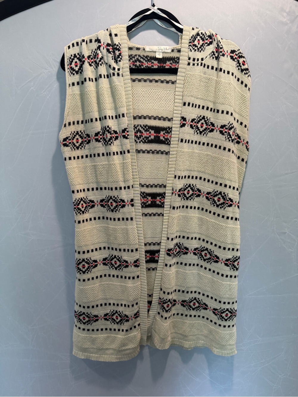 Say What? Hooded Southwestern Knit Cardigan Vest
